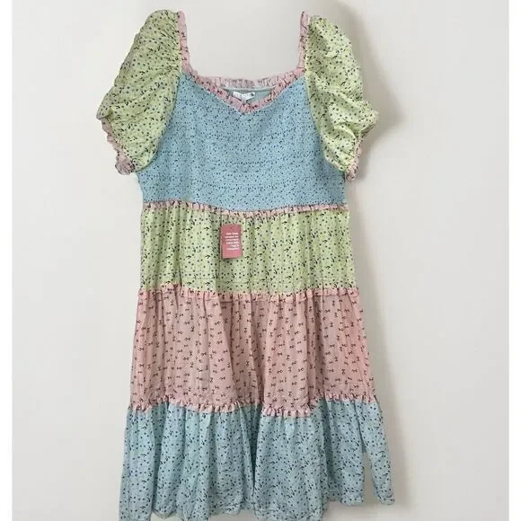 NEW IVY‎ CITY EMILY midi DRESS Tiered Ruffle Smocked Patchwork 5X CottageCore - Picture 5 of 16